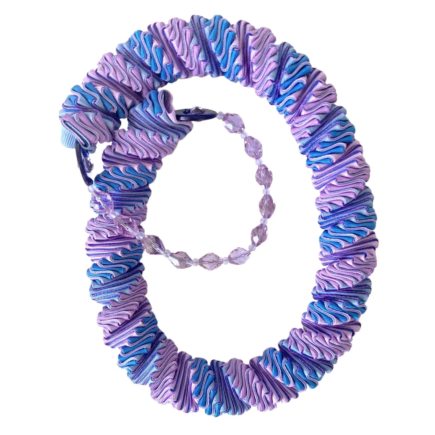 Bluebird Salvia Blues and Purples Grosgrain Necklace with Shell and Recycled Glass Accents