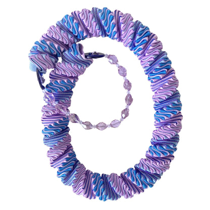 Bluebird Salvia Blues and Purples Grosgrain Necklace with Shell and Recycled Glass Accents
