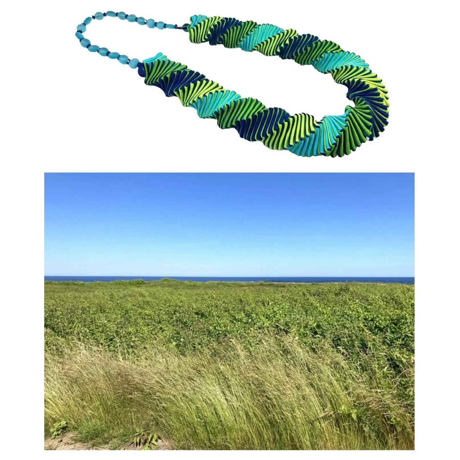 Ellen Sue Gordon Maine Coast Meadow Grosgrain Necklace with Shell and Recycled and Optical Glass Accents and color inspiration