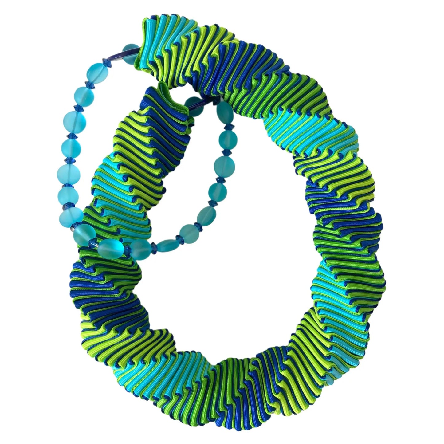 Ellen Sue Gordon Maine Coast Meadow Grosgrain Necklace with Shell and Recycled and Optical Glass Accents Artistic Artisan Designer Necklaces