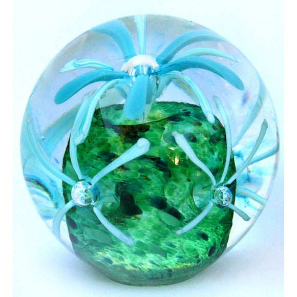 Flower Paperweight in Blue and Green by Glass Rocks Dottie Boscamp