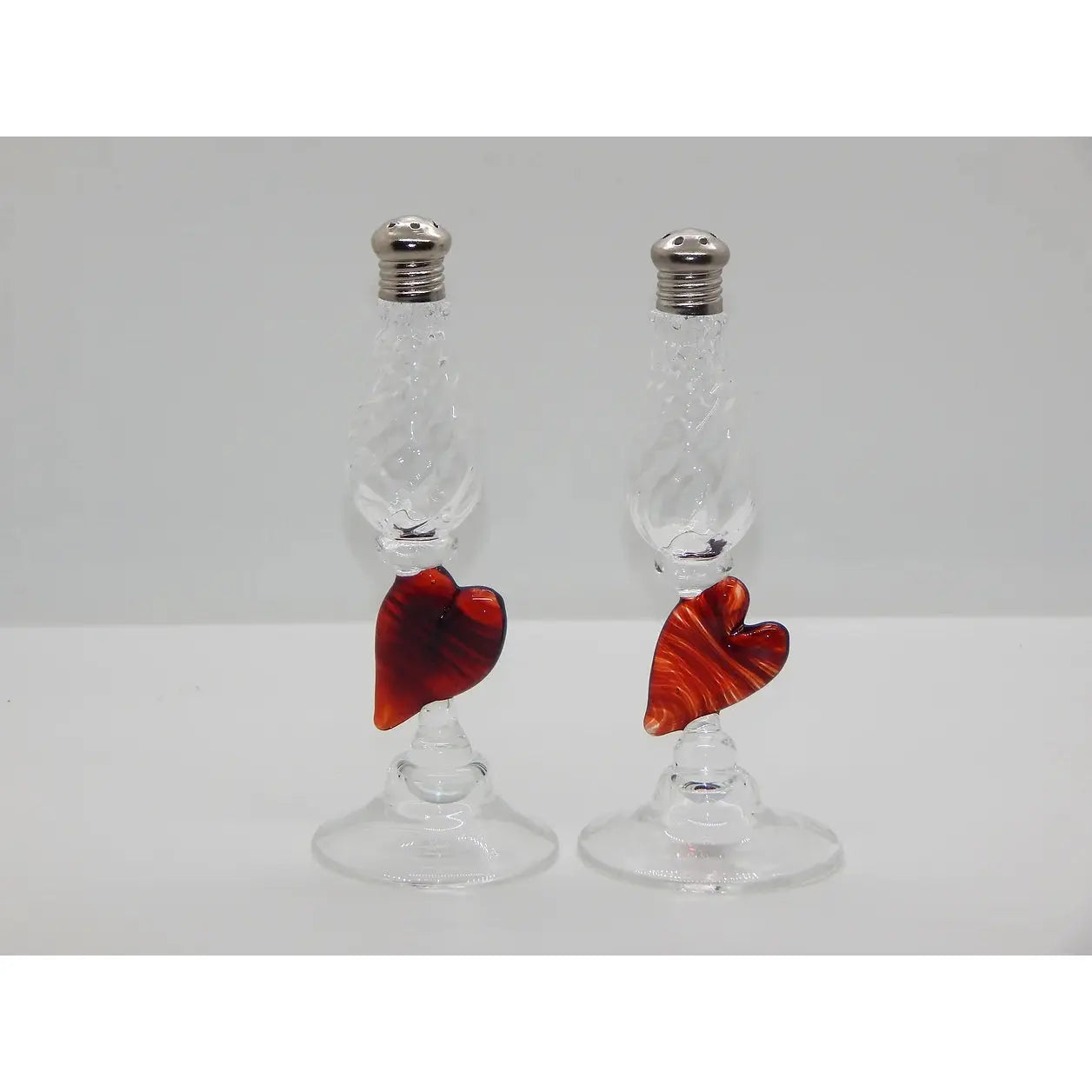 Four Sisters Art Glass Heart Pedestal Salt and Pepper Shaker 122 Artistic Hand Blown Glass