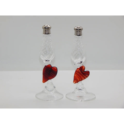 Four Sisters Art Glass Heart Pedestal Salt and Pepper Shaker 122 Artistic Hand Blown Glass