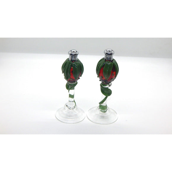 Four Sisters Art Glass Strawberry Pedestal Blown glass Salt and Pepper Shakers 121  Artistic Handblown Art Glass Shakers