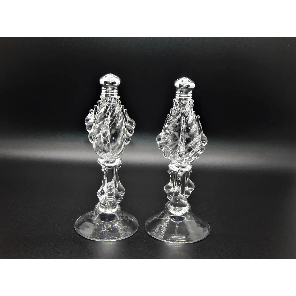 Four Sisters Art Glass Teardrop Pedestal Salt and Pepper Shaker 117 Artistic Hand Blown Art Glass