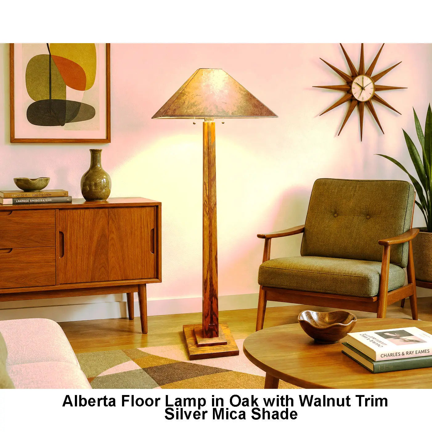 Franz GT Kessler Alberta Floor Lamp in Oak with Walnut Trim  and Silver Mica Shade