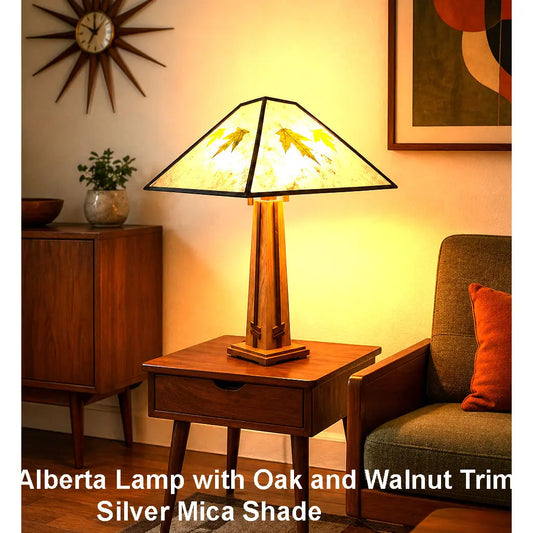Franz GT Kessler Alberta Table Lamp in Oak Walnut Trim and Silver Mica Shade