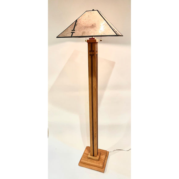 Los Gatos Floor Lamp Shown in Cherry and Walnut with Silver Mica Maple Leaf Shade by Franz GT Kessler Designs
