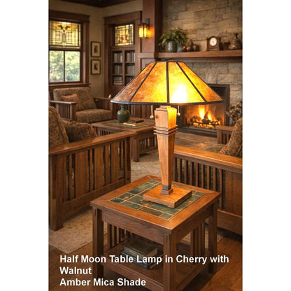 Franz GT Kessler Half Moon Table Lamp in Cherry with Walnut Amber Mica Shade
