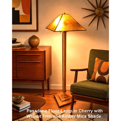 Franz GT Kessler Pasadena Floor Lamp  in Cherry with Walnut Trim and Amber Mica Shade copy