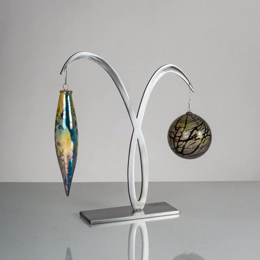Girardini Design Crane Double Ornament Display Stand Holder in Silver, Artistic Artisan Ornament Stand Holders