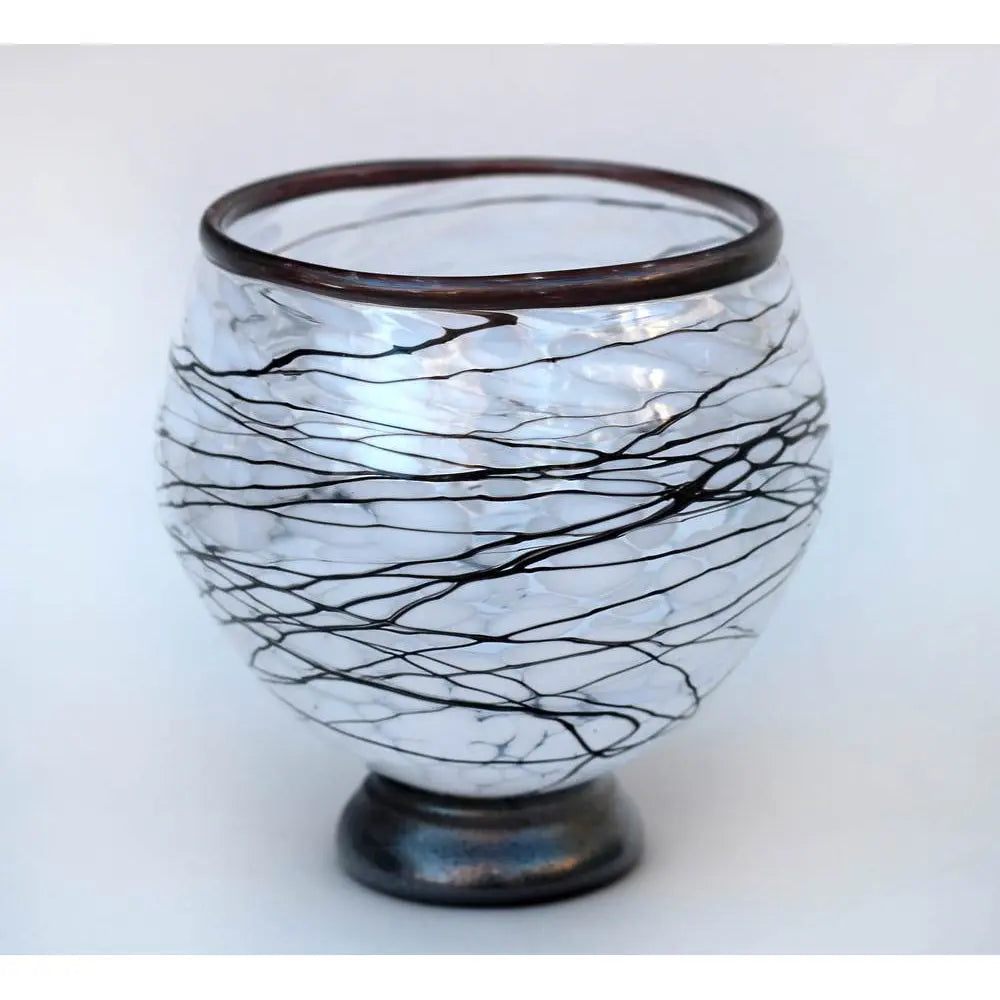 Glass Rocks Dottie Boscamp Black and White Glass Bowl Artisan Handblown Art Glass Bowl