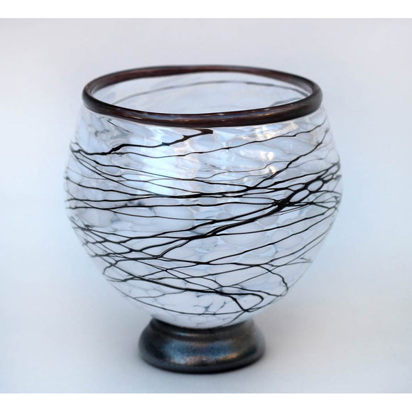 Glass Rocks Dottie Boscamp Black and White Glass Bowl Artisan Handblown Art Glass Bowl