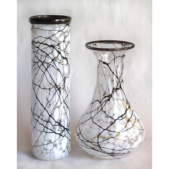 Glass Rocks Dottie Boscamp Black and White Glass Cylinder and Jeanie Bottle Vases Artisan Handblown Art Glass Vases
