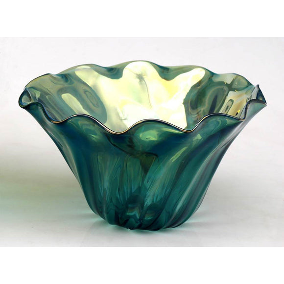Glass Rocks Dottie Boscamp Clam Glass Bowl in Dark Green Artisan Handblown Art Glass Bowls