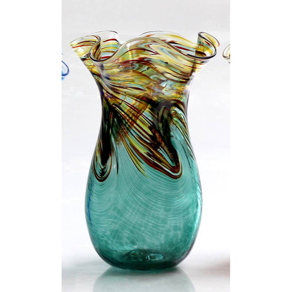 Glass Rocks Dottie Boscamp Colored Wave Glass Vase in Dark Green Artisan Handblown Art Glass Vases