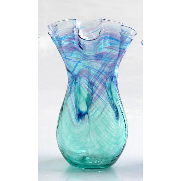 Glass Rocks Dottie Boscamp Colored Wave Glass Vase in Emerald Green Artisan Handblown Art Glass Vases