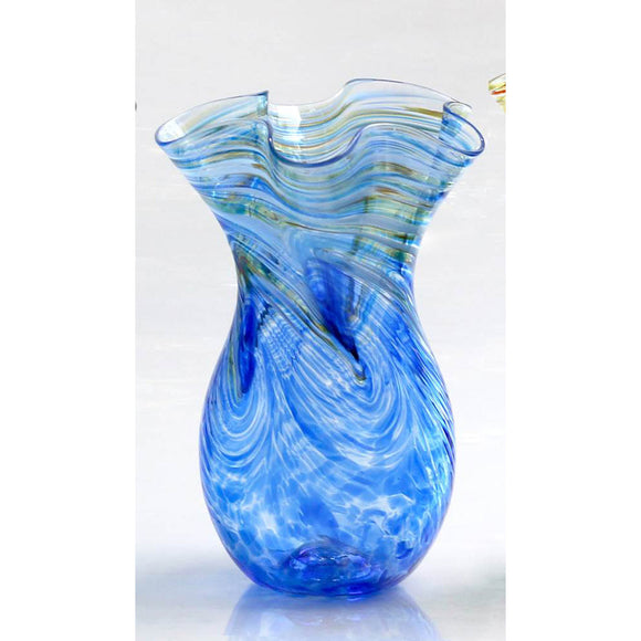 Glass Rocks Dottie Boscamp Colored Wave Glass Vase in Light Blue Artisan Handblown Art Glass Vases