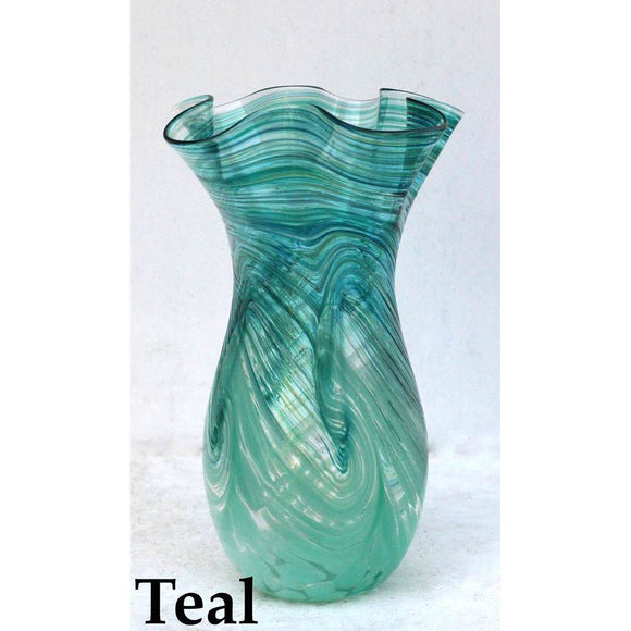 Glass Rocks Dottie Boscamp Colored Wave Glass Vase in New Teal Artisan Handblown Art Glass Vases