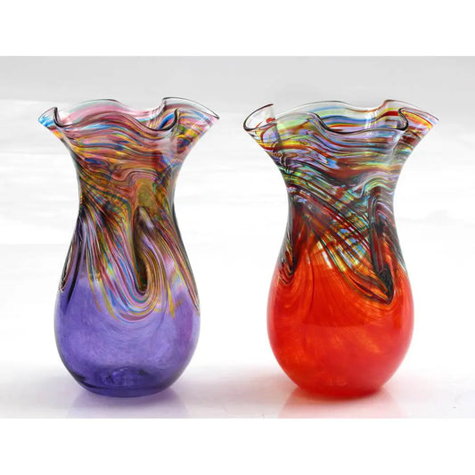 Glass Rocks Dottie Boscamp Colored Wave Glass Vases in Purple or Red Artisan Handblown Art Glass Vases