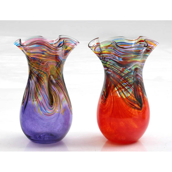 Glass Rocks Dottie Boscamp Colored Wave Glass Vases in Purple or Red Artisan Handblown Art Glass Vases
