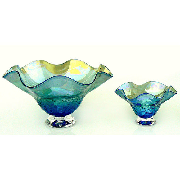 Glass Rocks Dottie Boscamp Crackle Fluted Glass Candy Dishes in Light Blue Artisan Handblown Art Glass Bowls