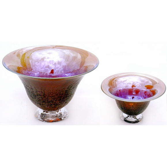 Glass Rocks Dottie Boscamp Crackle Glass Bowls in Gold Brown Artisan Handblown Art Glass Bowls