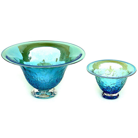 Glass Rocks Dottie Boscamp Crackle Glass Bowls in Light Blue Artisan Handblown Art Glass Bowls
