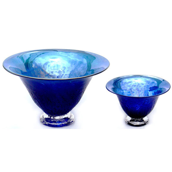 Glass Rocks Dottie Boscamp Crackle Glass Bowls in Metallic Blue Artisan Handblown Art Glass Bowls