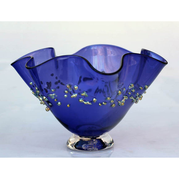 Glass Rocks Dottie Boscamp Dew Drops Fluted Glass Bowl in Purple Artisan Handblown Art Glass Bowls