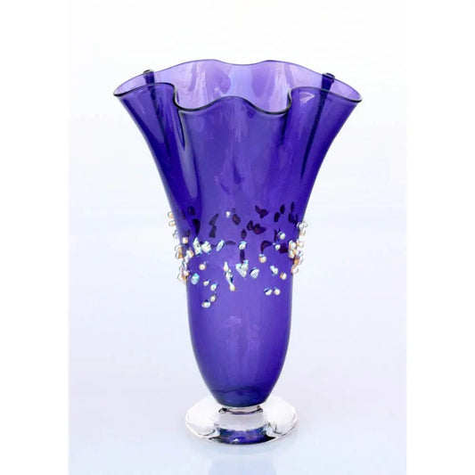 Glass Rocks Dottie Boscamp Dew Drops Fluted Glass Vase in Purple Artisan Handblown Art Glass Vases