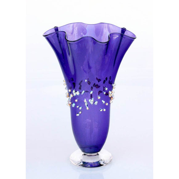 Glass Rocks Dottie Boscamp Dew Drops Fluted Glass Vase in Purple Artisan Handblown Art Glass Vases