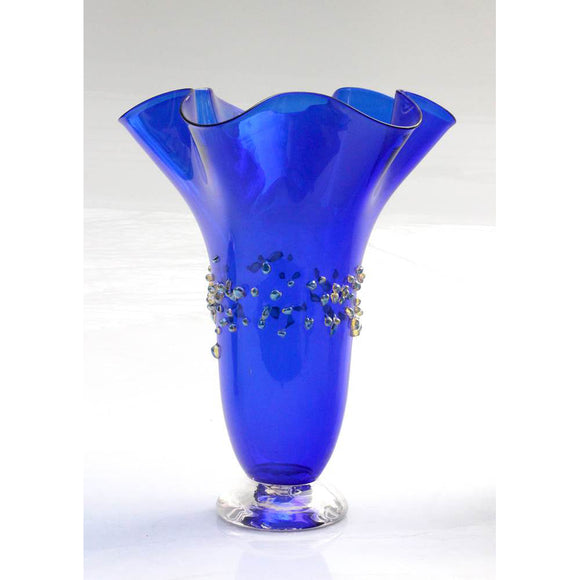 Glass Rocks Dottie Boscamp Dew Drops Glass Vase in Cobalt Artisan Handblown Art Glass Vases