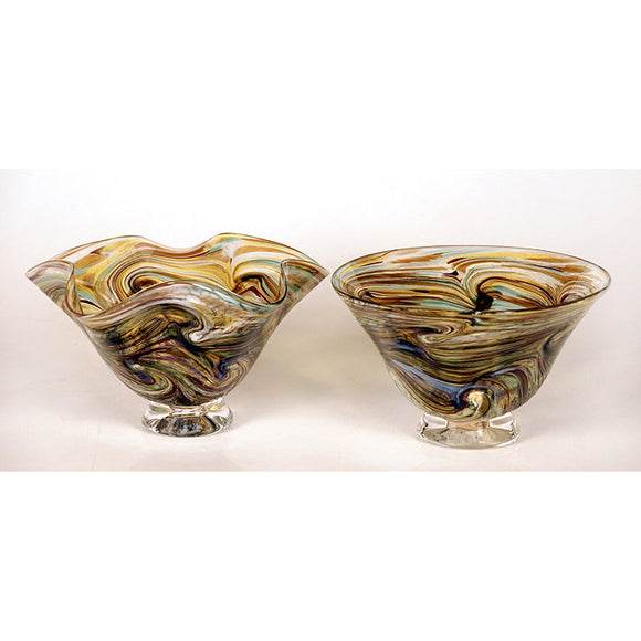 Glass Rocks Dottie Boscamp Earth Tone Small Fluted and Straight Top Glass Bowls Artisan Handblown Art Glass Bowls