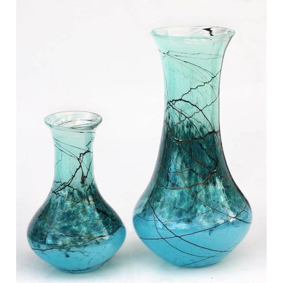 Glass Rocks Dottie Boscamp Lightning Jeanie Glass Bottle Vases in Silver Green Artisan Handblown Art Glass Vases