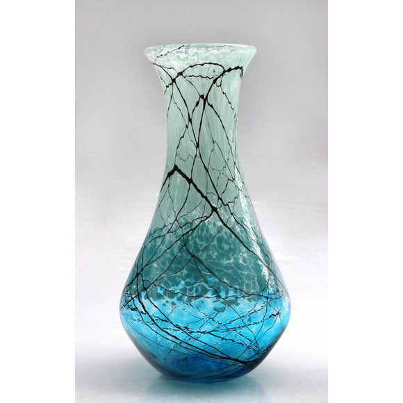 Glass Rocks Dottie Boscamp Lightning Jeanie Glass Bottle Vase in Aqua Artisan Handblown Art Glass Vases