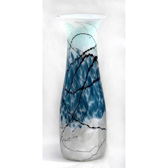 Glass Rocks Dottie Boscamp Lightning Milk Bottle Glass Vase in Steel Blue Artisan Handblown Art Glass Vases