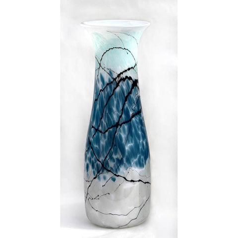 Glass Rocks Dottie Boscamp Lightning Milk Bottle Glass Vase in Steel Blue Artisan Handblown Art Glass Vases
