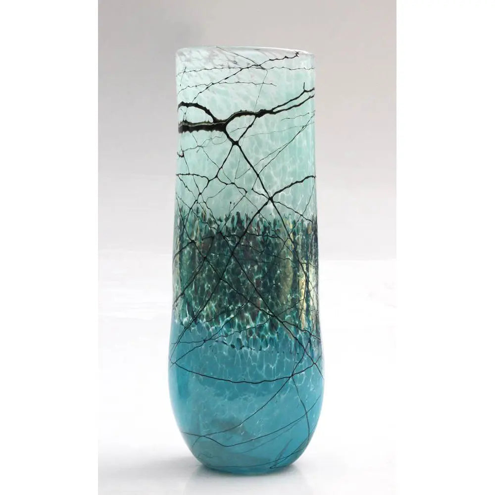 Glass Rocks Dottie Boscamp Lightning Oval Glass Vase in Silver Green Artisan Handblown Art Glass Vases