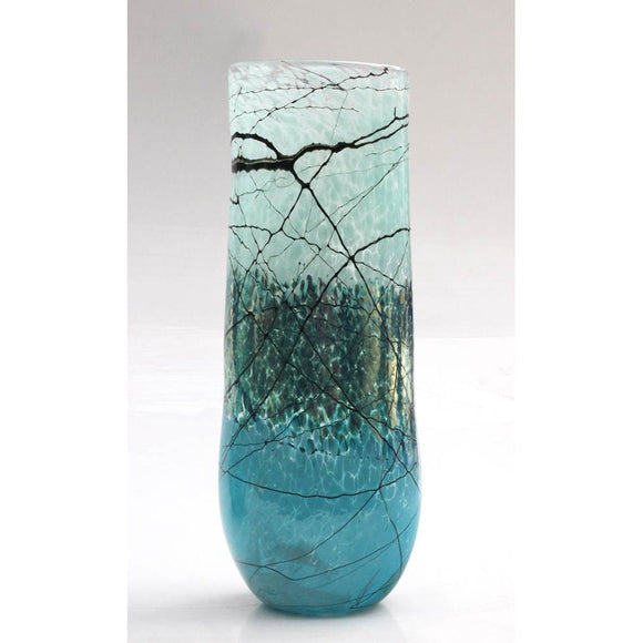 Glass Rocks Dottie Boscamp Lightning Oval Glass Vase in Silver Green Artisan Handblown Art Glass Vases