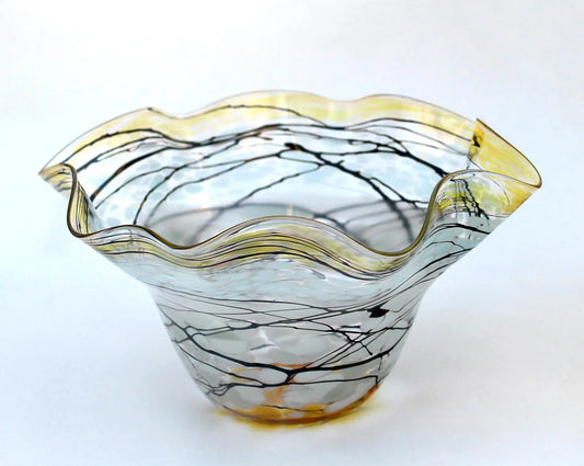 Gray Lightning Fluted Handblown Bowl by Glass Rocks Dottie Boscamp Glass Rocks