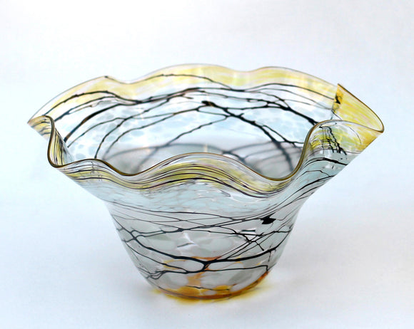 Gray Lightning Fluted Handblown Bowl by Glass Rocks Dottie Boscamp