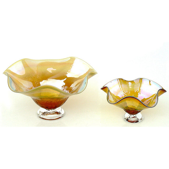 Glass Rocks Dottie Boscamp Fluted Metallic Candy Glass Dishes in Amber Artisan Handblown Art Glass Bowls
