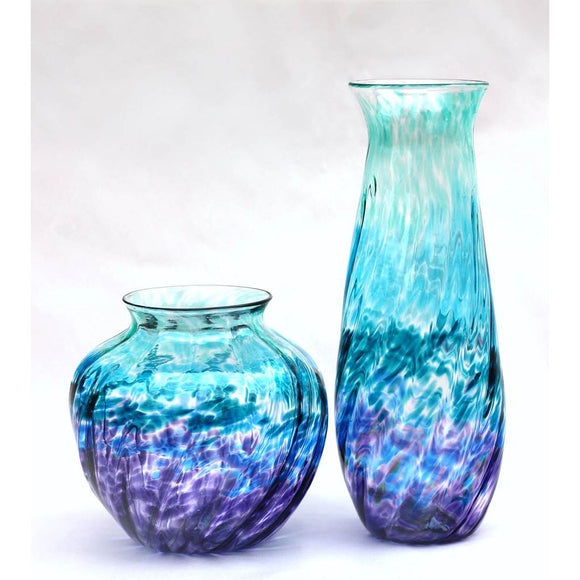 Glass Rocks Dottie Boscamp Optic Tall and Short Glass Vases in Jewel Tone Artisan Handblown Art Glass Vases