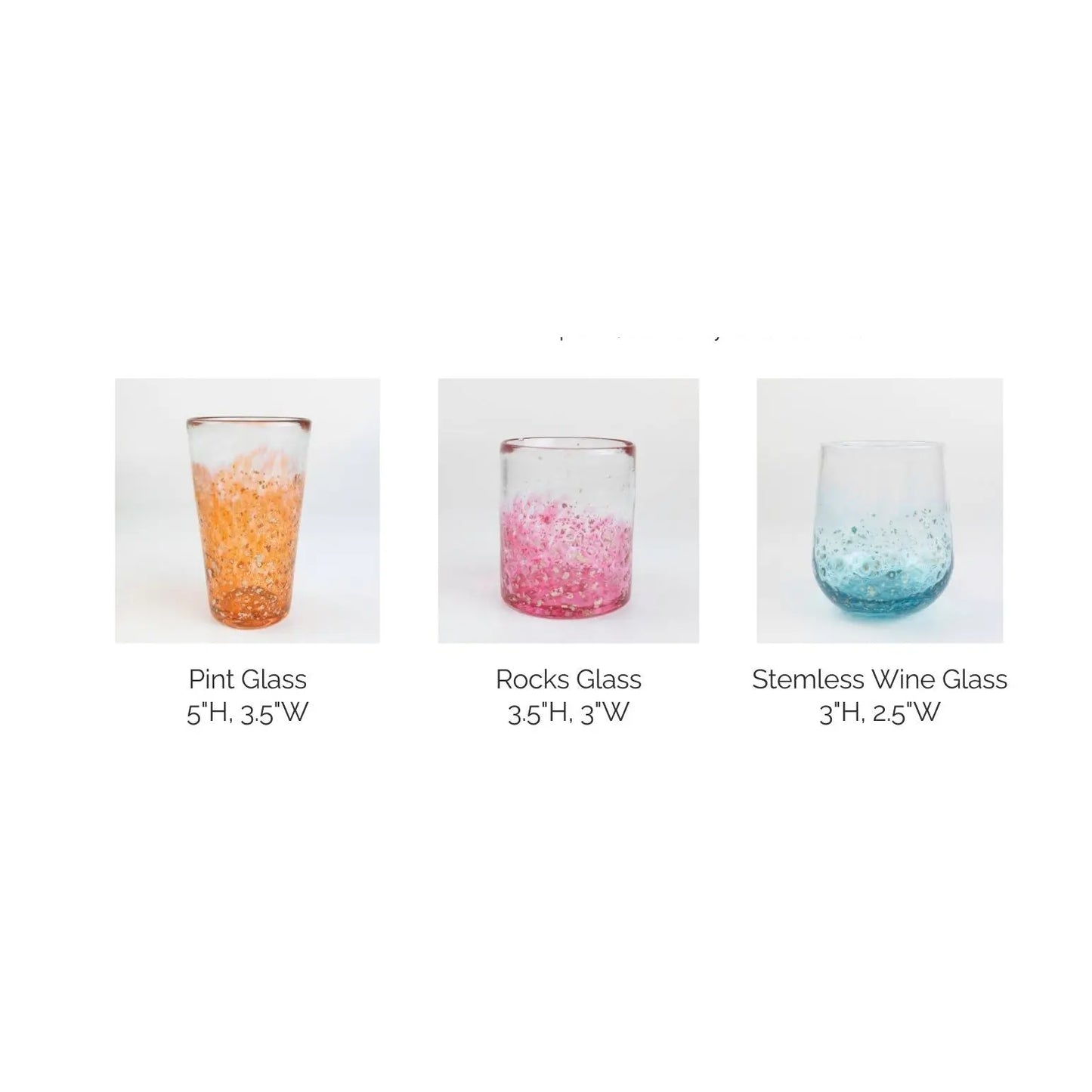 Mica Series Barware Collection Rocks Pint and Stemless Wine Glass by Hot Glass Alley Jake Pfeifer Hot Glass Alley