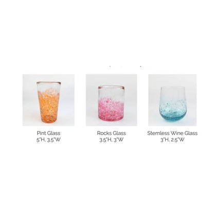 Mica Series Barware Collection Rocks Pint and Stemless Wine Glass by Hot Glass Alley Jake Pfeifer Hot Glass Alley