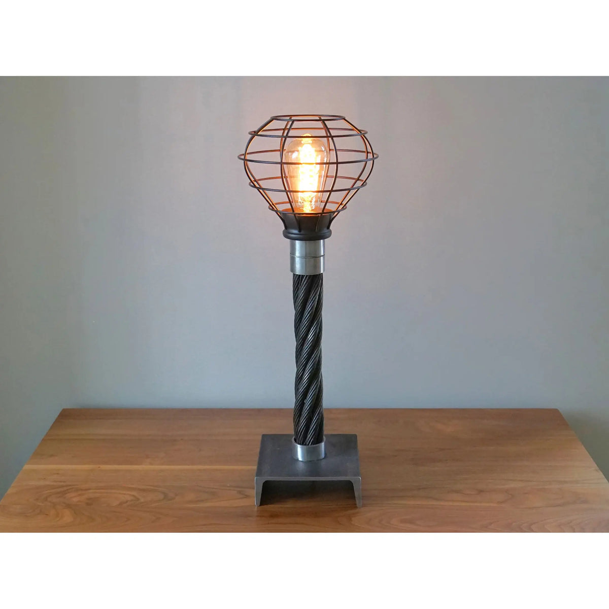 Industrial Comfort Caged Round Shade Lift Lamp