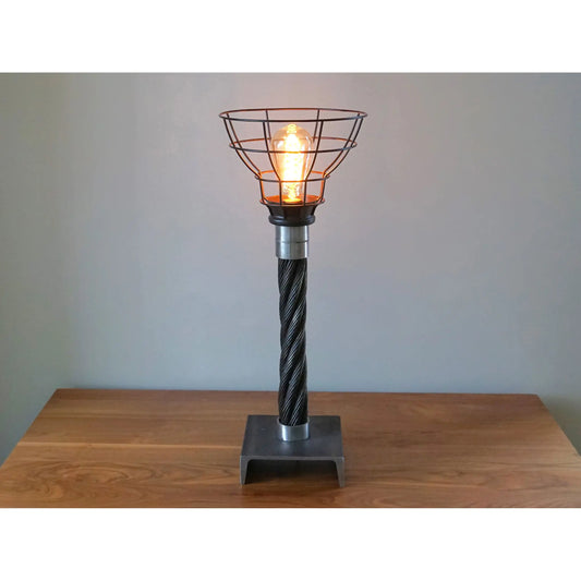 Lift Desk Lamp with Open Copper Cage Shade