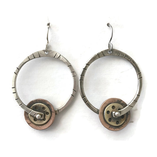 Sterling silver , copper, and 14K gold fill  hoop earrings