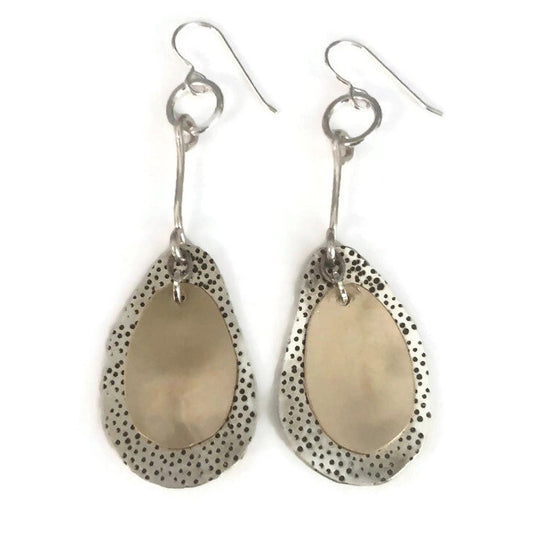 Sterling silver and 14K gold fill drop earrings with textured edges